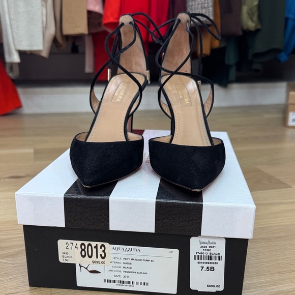 Aquazzura Very Matilde 85mm Black Suede Pumps Size 37.5 - Picture 3 of 11